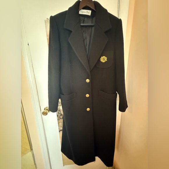 Dior Jackets & Blazers - Vintage Dior Black Long Coat with Gold Crest & Buttons